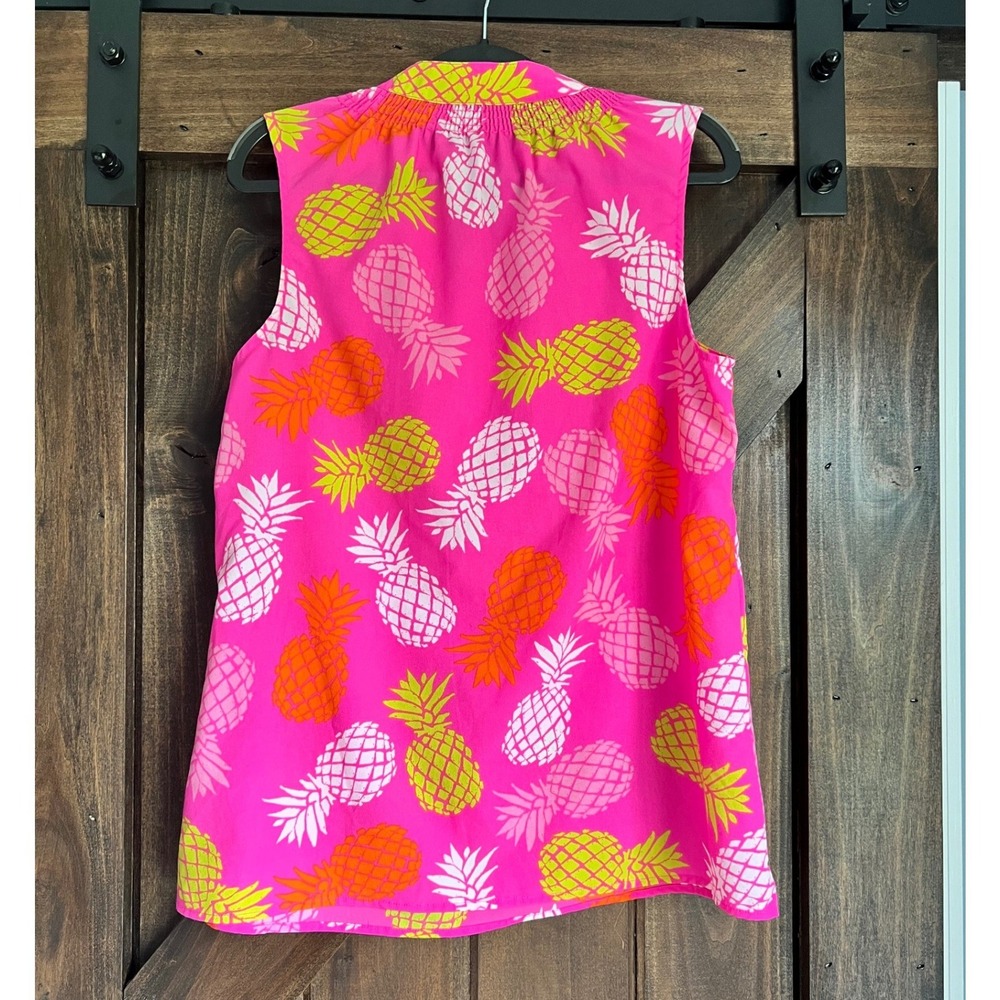 Macbeth Collection Pink Pineapple Sleeveless Blouse Smocked Top Womens Medium - Picture 2 of 7